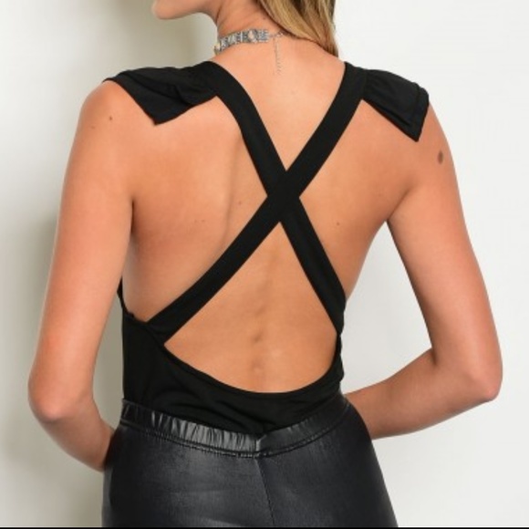 New Small Top Chic Black Ruffle Bodysuit - Picture 2 of 7